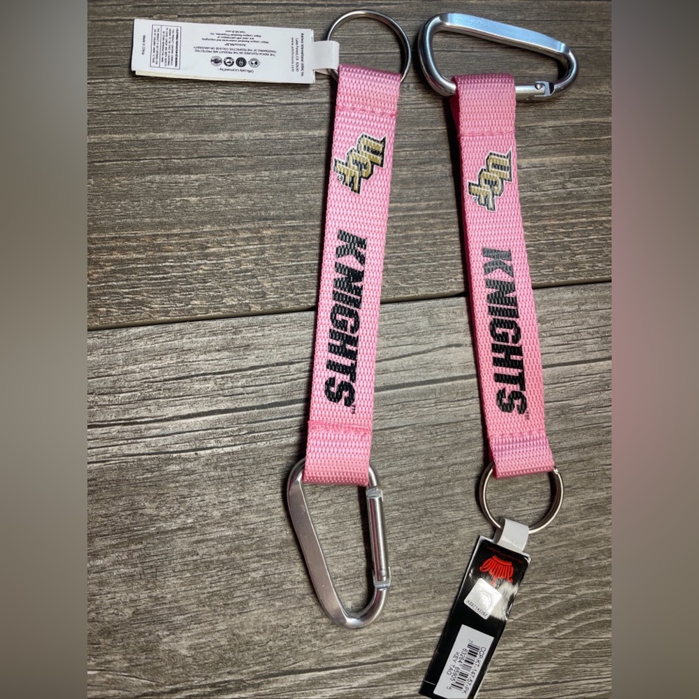 (2) NCAA UCF Knights PINK Wristlet w/Key Ring & Carabiner 8.5" by Aminco NWT